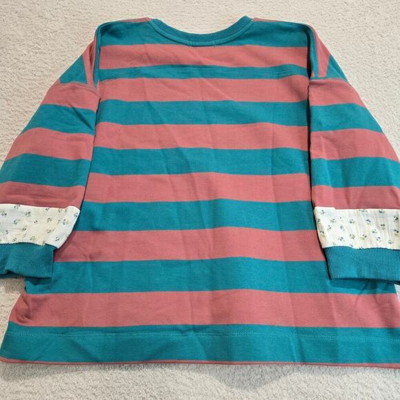 NEW Wishlist Teal Striped T-shirt Floral Contrast Sleeve Oversized Boxy Sz S - Picture 8 of 9